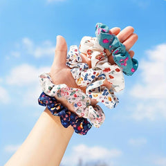 5pcs Floral Print Hair Rope Ponytail Holder Hair Accessories