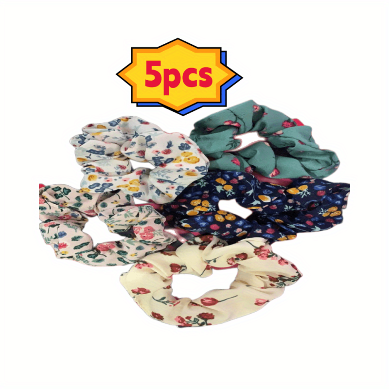 5pcs Floral Print Hair Rope Ponytail Holder Hair Accessories