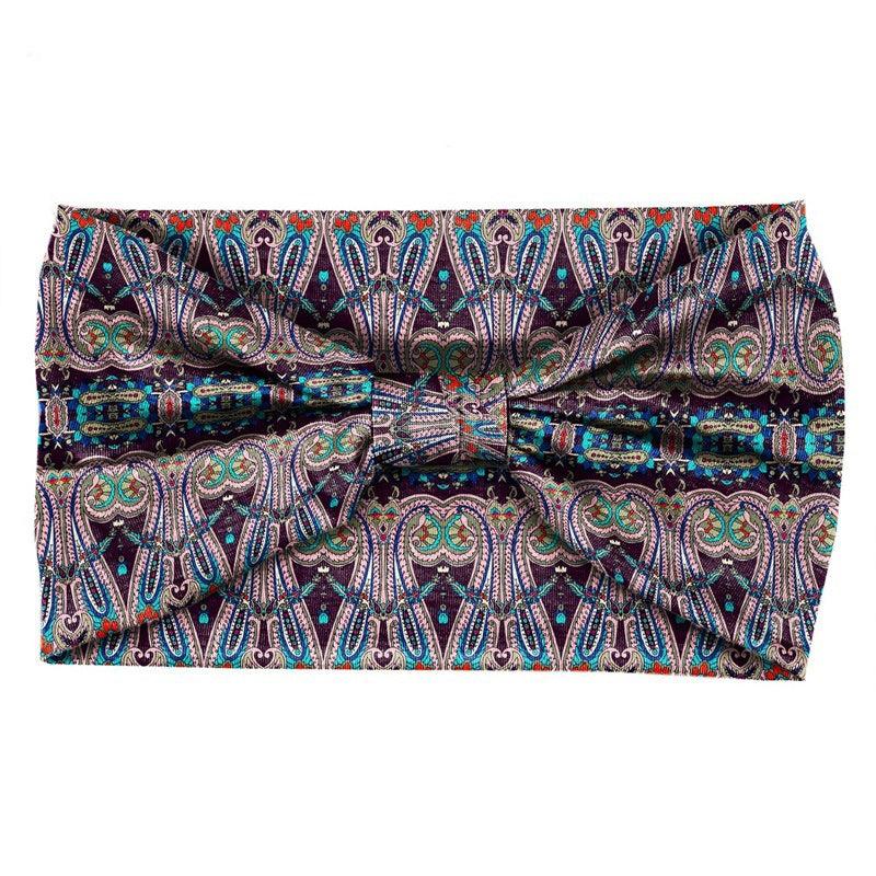 Boho Geometric Pattern Headband Turban Elastic Knotted Hair Band for Women