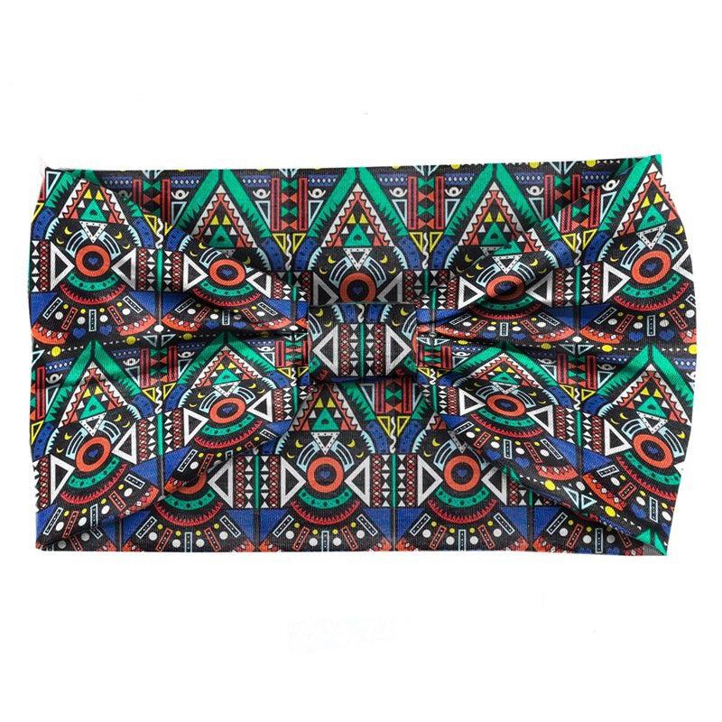 Boho Geometric Pattern Headband Turban Elastic Knotted Hair Band for Women