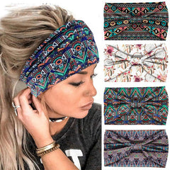 Boho Geometric Pattern Headband Turban Elastic Knotted Hair Band for Women
