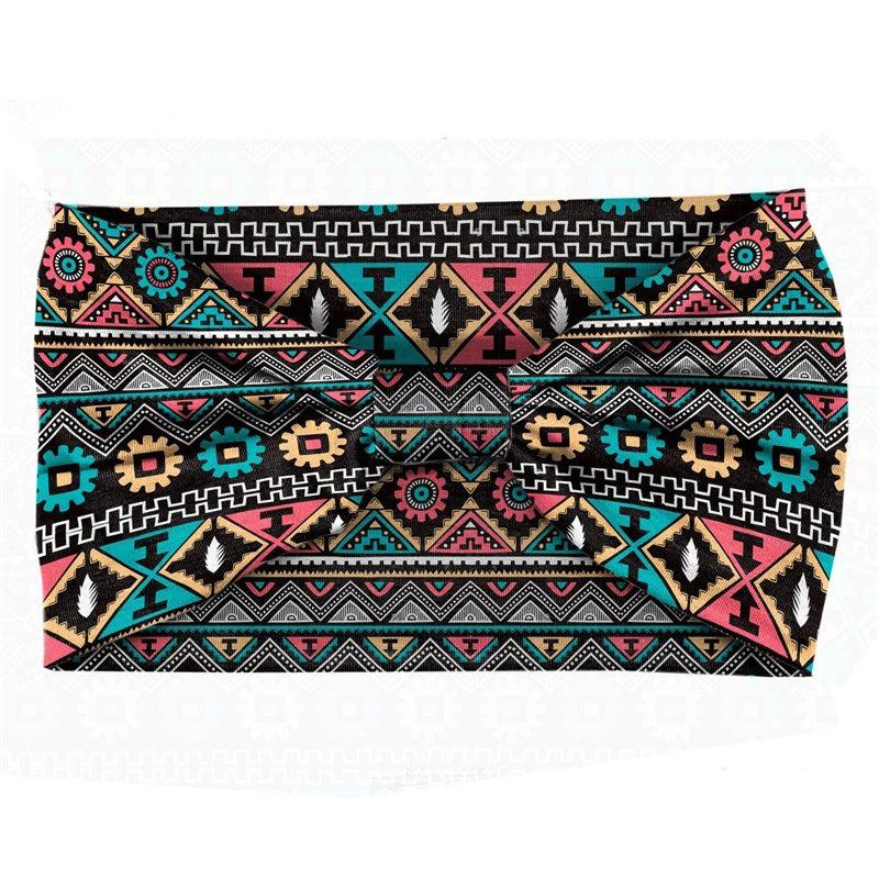 Boho Geometric Pattern Headband Turban Elastic Knotted Hair Band for Women