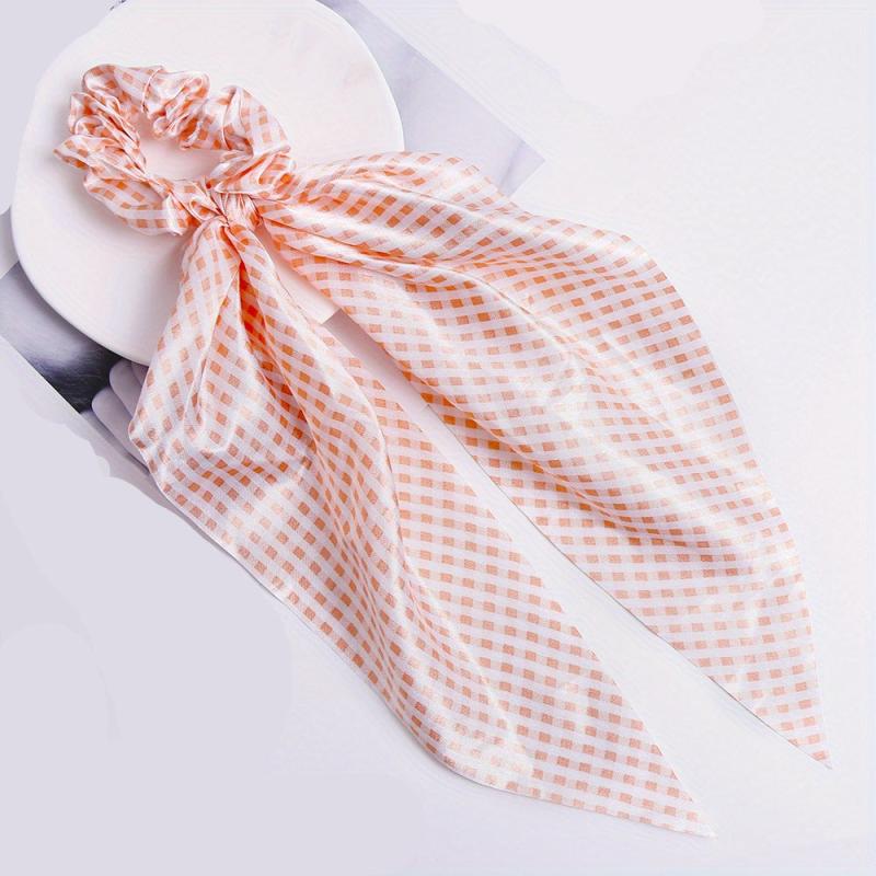 Vintage French Hair Tie Streamer Large Scrunchie Bow Hair Ring Plaid Head Rope