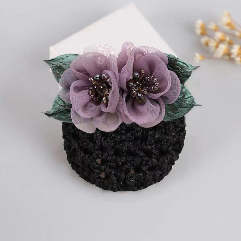 Crystal Crochet Bun Net Snood Bow Hair Clips