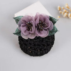 Crystal Crochet Bun Net Snood Bow Hair Clips