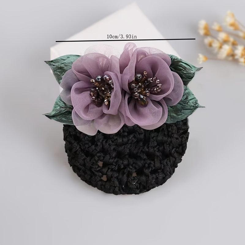 Crystal Crochet Bun Net Snood Bow Hair Clips