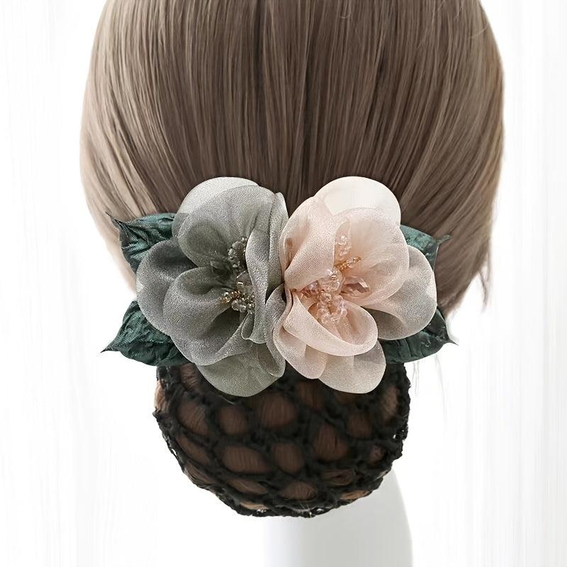 Crystal Crochet Bun Net Snood Bow Hair Clips