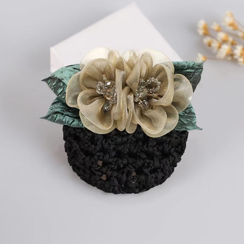 Crystal Crochet Bun Net Snood Bow Hair Clips