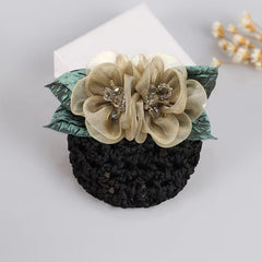 Crystal Crochet Bun Net Snood Bow Hair Clips