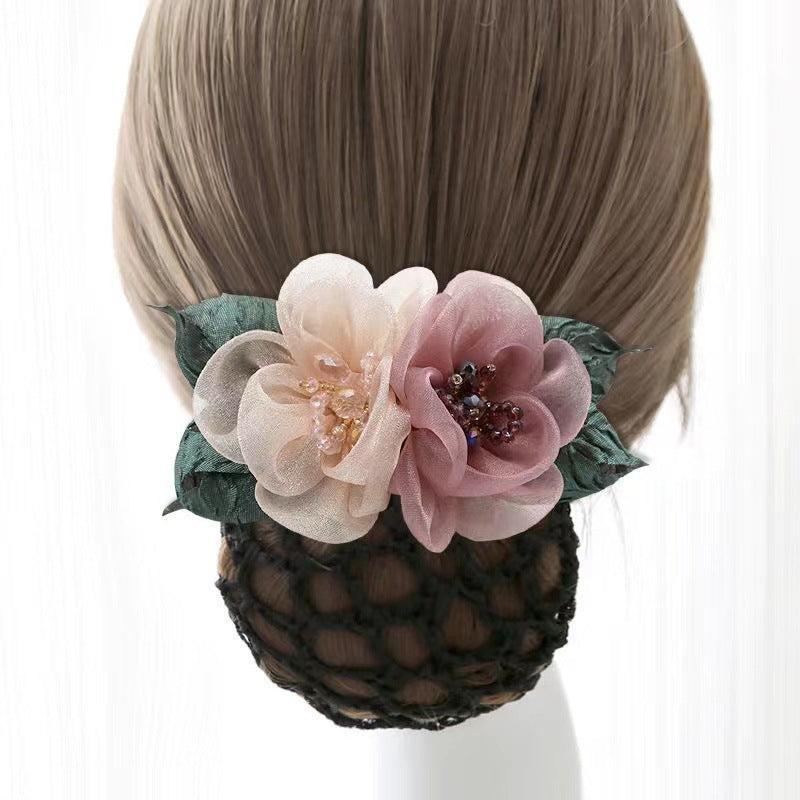 Crystal Crochet Bun Net Snood Bow Hair Clips