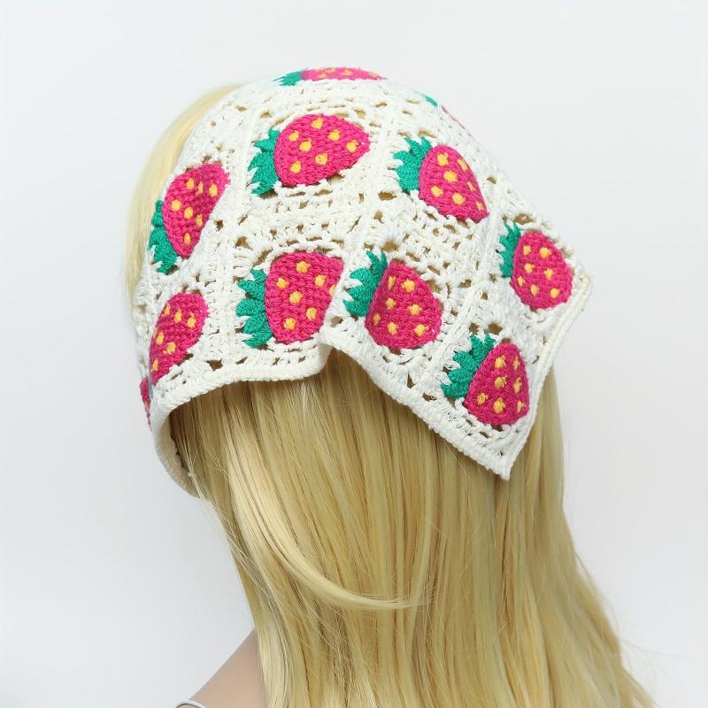 Sweet Strawberry Crochet Triangle Scarf Headband