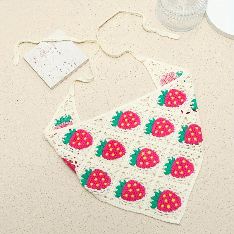 Sweet Strawberry Crochet Triangle Scarf Headband