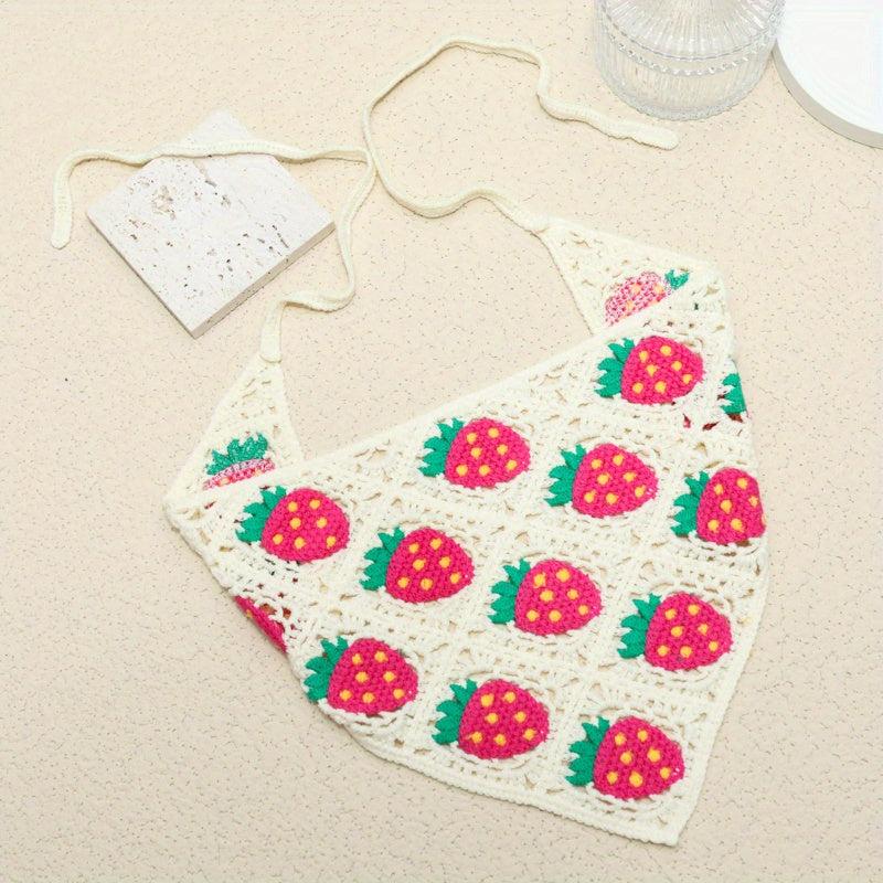Sweet Strawberry Crochet Triangle Scarf Headband
