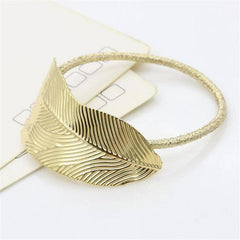 Alloy Feather Leaf Hair Tie Boho Vintage Stretchy Rubber Bands Ponytail Holder