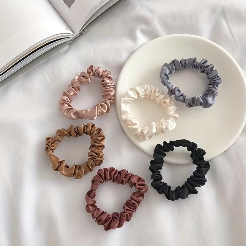 6pcs Coffee Colored Large Scrunchie Hair Tie Solid Hair Tie