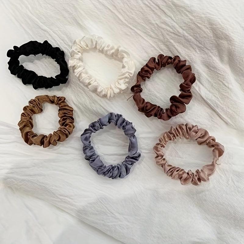 6pcs Coffee Colored Large Scrunchie Hair Tie Solid Hair Tie