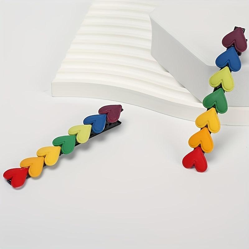 2pcs Rainbow Heart Hair Clip Barrette Side Bangs Accessories