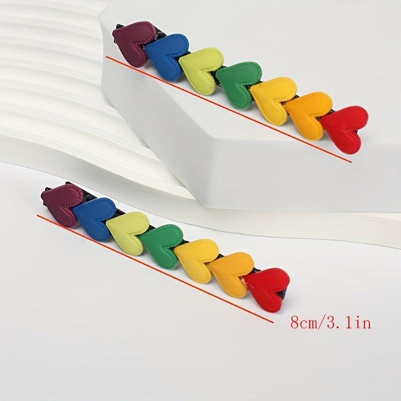 2pcs Rainbow Heart Hair Clip Barrette Side Bangs Accessories