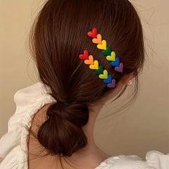 2pcs Rainbow Heart Hair Clip Barrette Side Bangs Accessories