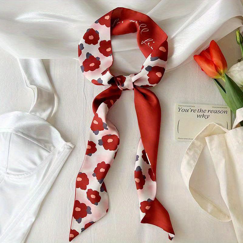 Heart Print Scarves Headband Flower Pattern Ribbon Hair Scarf
