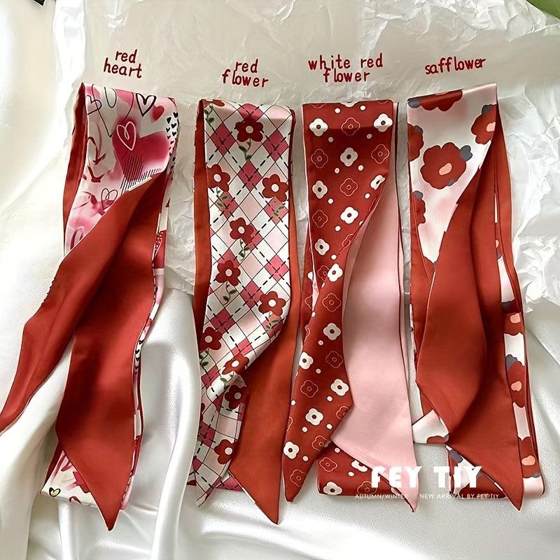 Heart Print Scarves Headband Flower Pattern Ribbon Hair Scarf