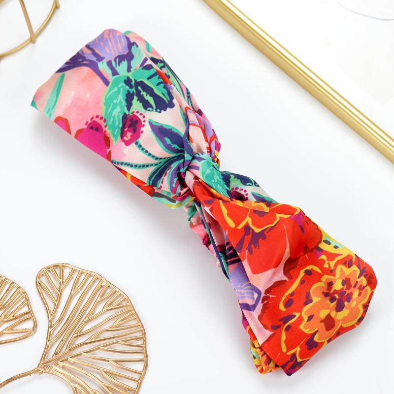 Satin Chiffon Elastic Print Headband Vintage Hair Accessories