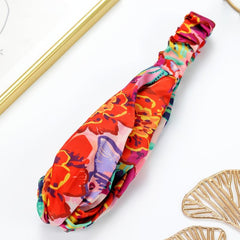 Satin Chiffon Elastic Print Headband Vintage Hair Accessories