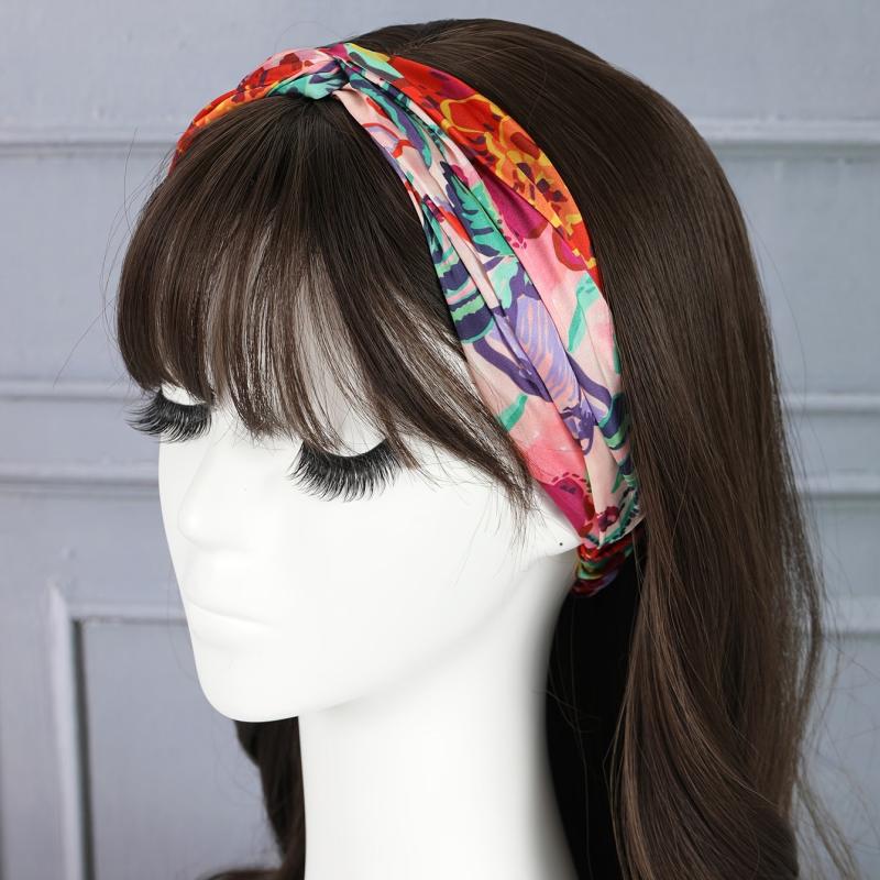 Satin Chiffon Elastic Print Headband Vintage Hair Accessories