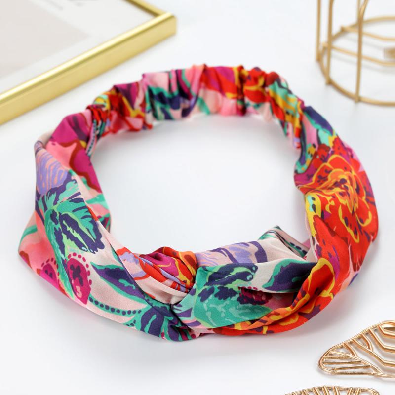 Satin Chiffon Elastic Print Headband Vintage Hair Accessories