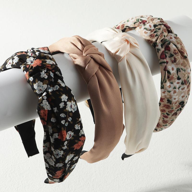 4pcs Flower Print Knot Decor Headband Set