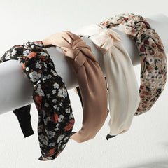 4pcs Flower Print Knot Decor Headband Set