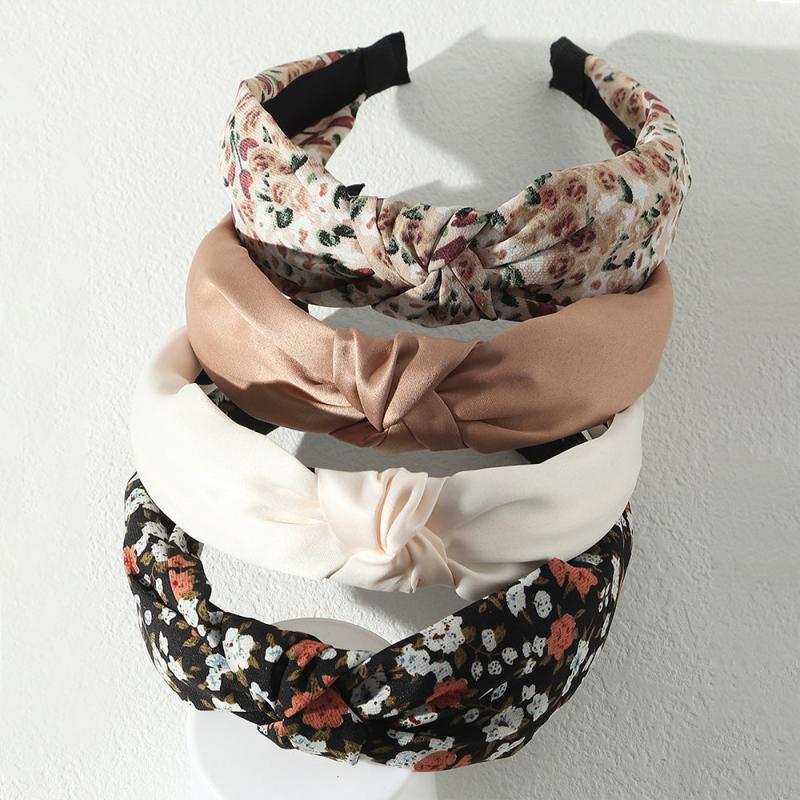 4pcs Flower Print Knot Decor Headband Set