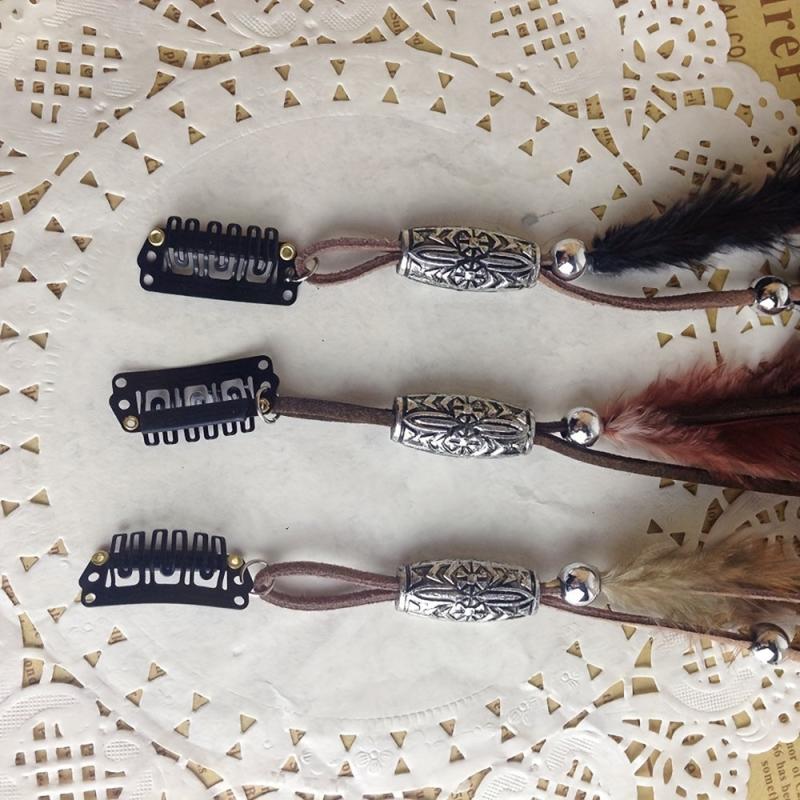 Boho Style Faux Feather Snap Clip Tassel Hair Clip Beaded Headdress