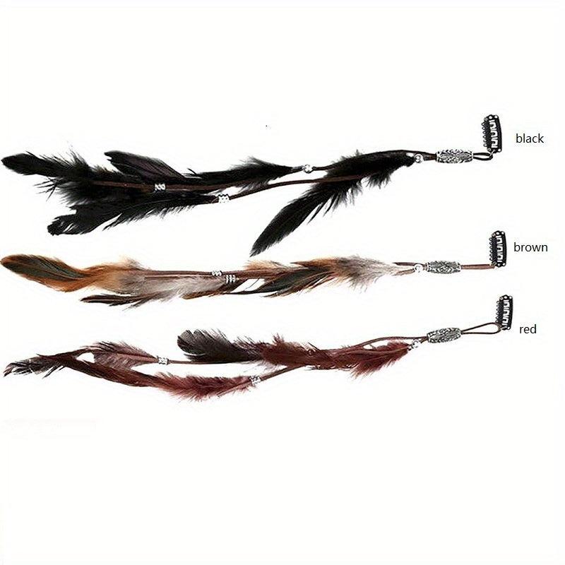 Boho Style Faux Feather Snap Clip Tassel Hair Clip Beaded Headdress