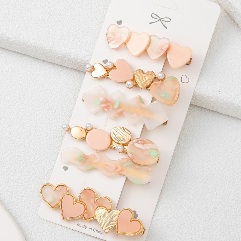 6pcs Multicolor Love Faux Pearl Hair Clip Sweet Hair Accessories For Women