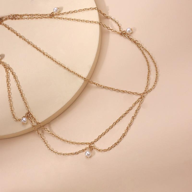 Boho Wave Tassel Chain Faux Pearl Hairband for Party Wedding