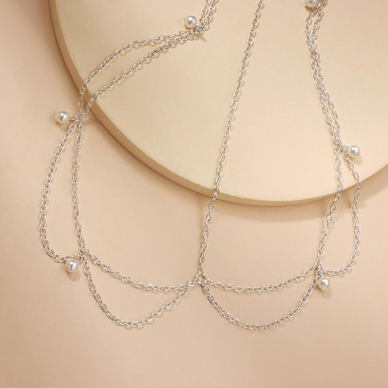 Boho Wave Tassel Chain Faux Pearl Hairband for Party Wedding