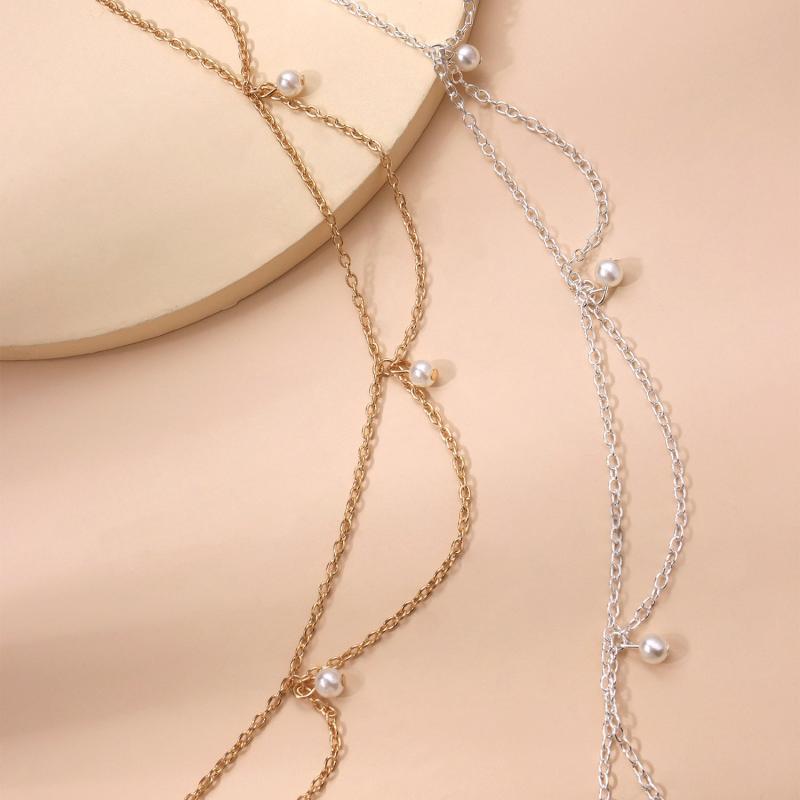 Boho Wave Tassel Chain Faux Pearl Hairband for Party Wedding
