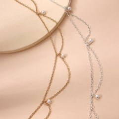 Boho Wave Tassel Chain Faux Pearl Hairband for Party Wedding