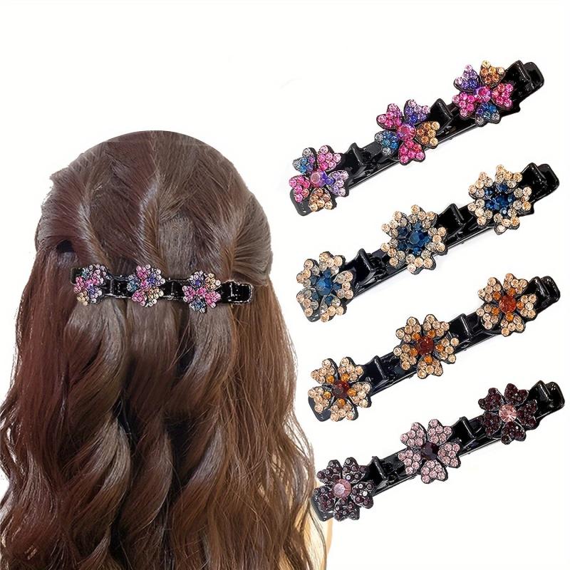 Sparkling Crystal Stone Hair Clips for Women with Four Leaf Clover Design
