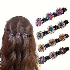 Sparkling Crystal Stone Hair Clips for Women with Four Leaf Clover Design