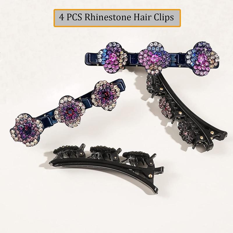 Sparkling Crystal Stone Hair Clips for Women with Four Leaf Clover Design