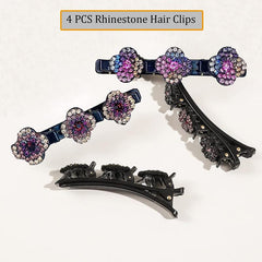 Sparkling Crystal Stone Hair Clips for Women with Four Leaf Clover Design