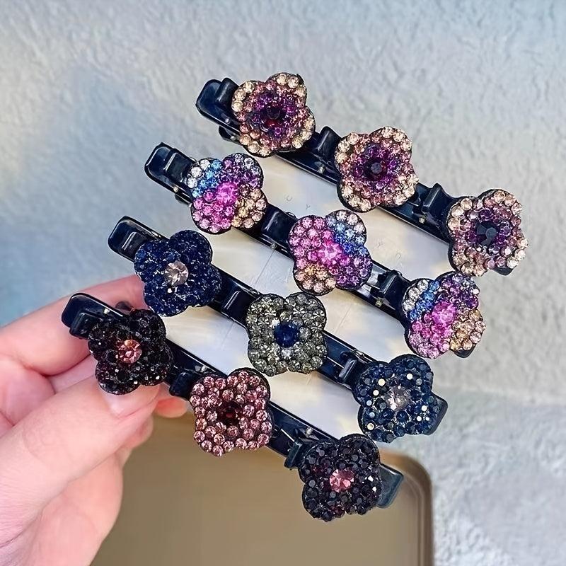 Sparkling Crystal Stone Hair Clips for Women with Four Leaf Clover Design