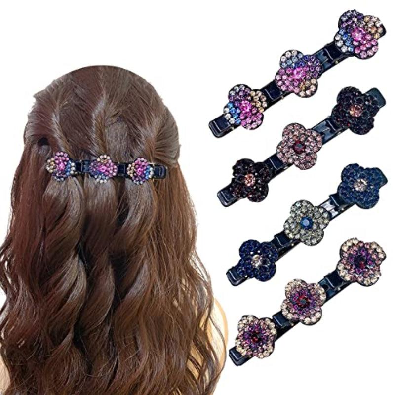Sparkling Crystal Stone Hair Clips for Women with Four Leaf Clover Design