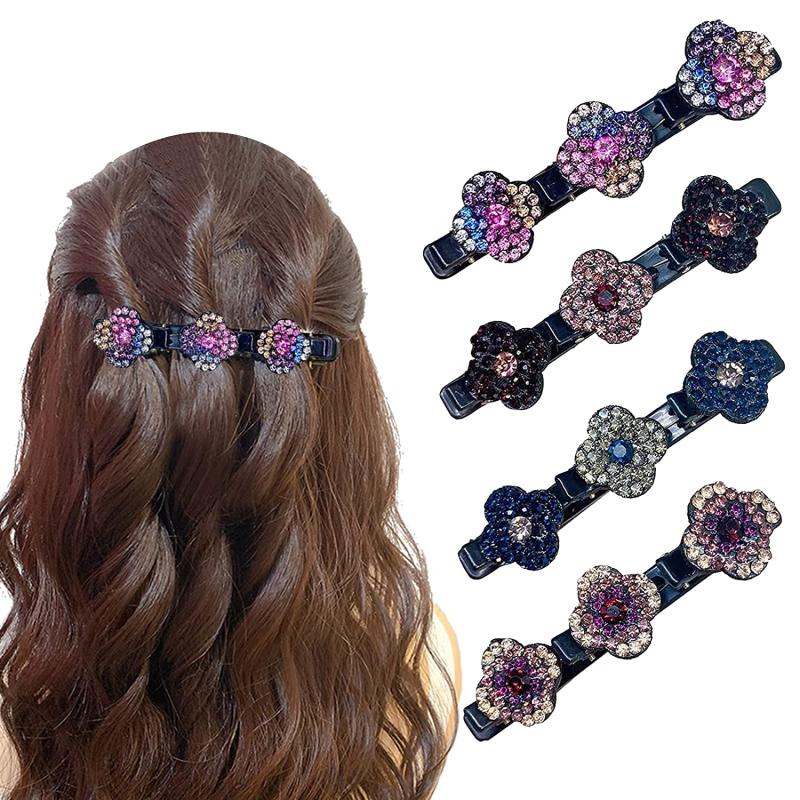 Sparkling Crystal Stone Hair Clips for Women with Four Leaf Clover Design