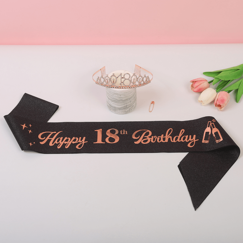 18th Bday Crown & Sash Tiara Head Jewelry Set for Party