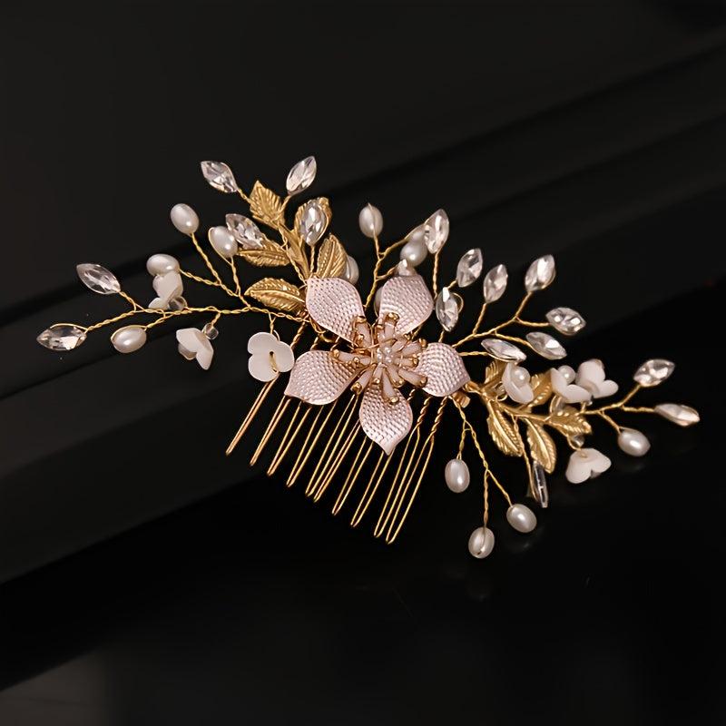 Golden Bridal Hair Comb Rhinestone Crystal Wedding Hair Clip
