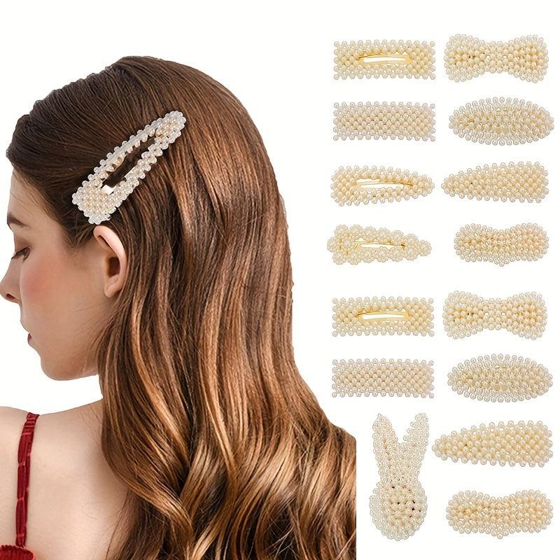 10 Pcs Faux Pearl Hollow Hair Clip Head Jewelry Hair Accessories