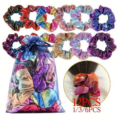 12pcs Glitter Silky Hair Tie Y2K Hair Rope Female Hair Accessories